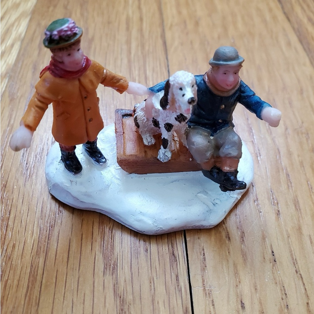 Lemax Figurine with Dog - Orange, Blue, White
